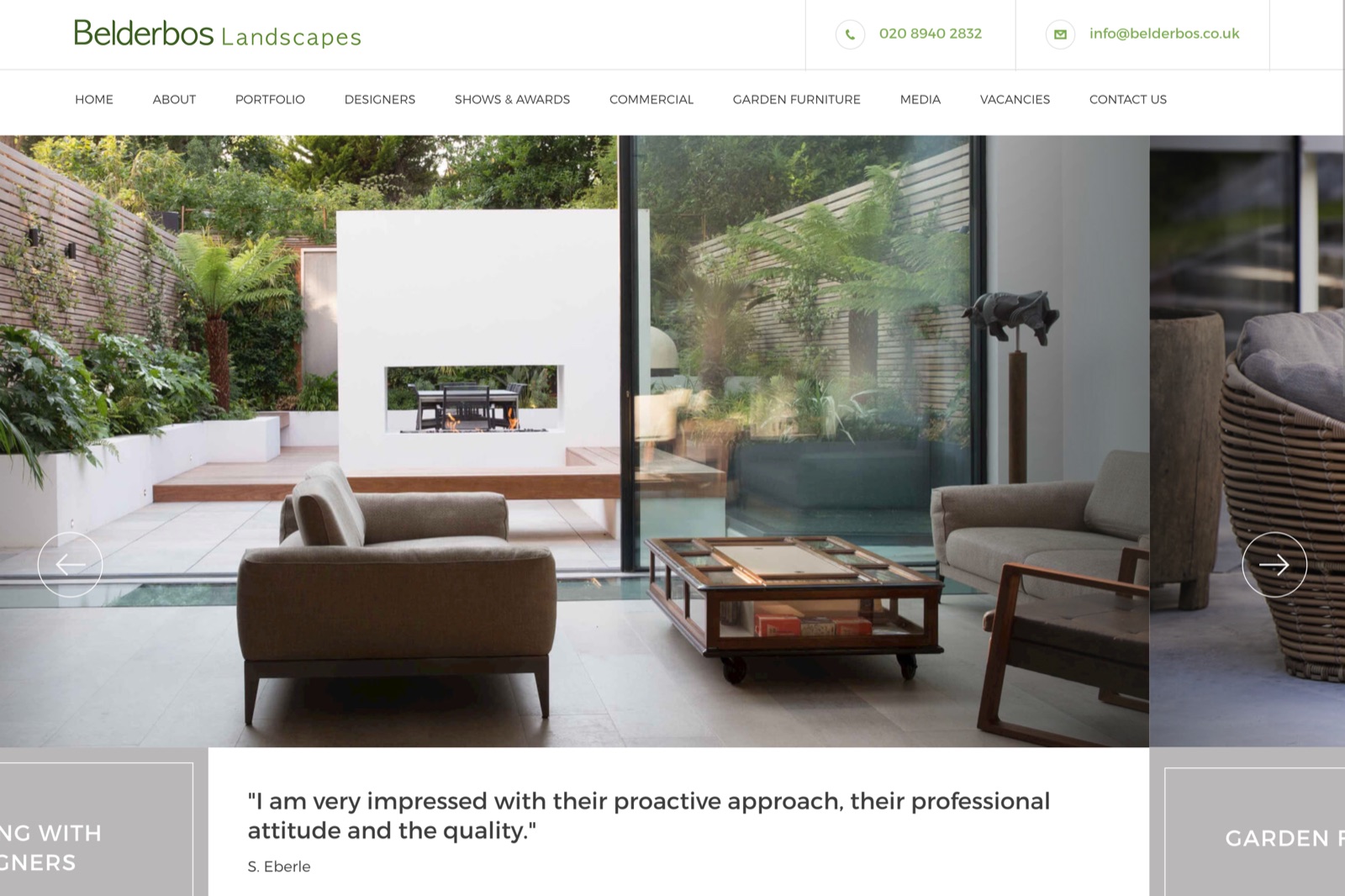 Real screenshot of the Belderbos Landscapes website