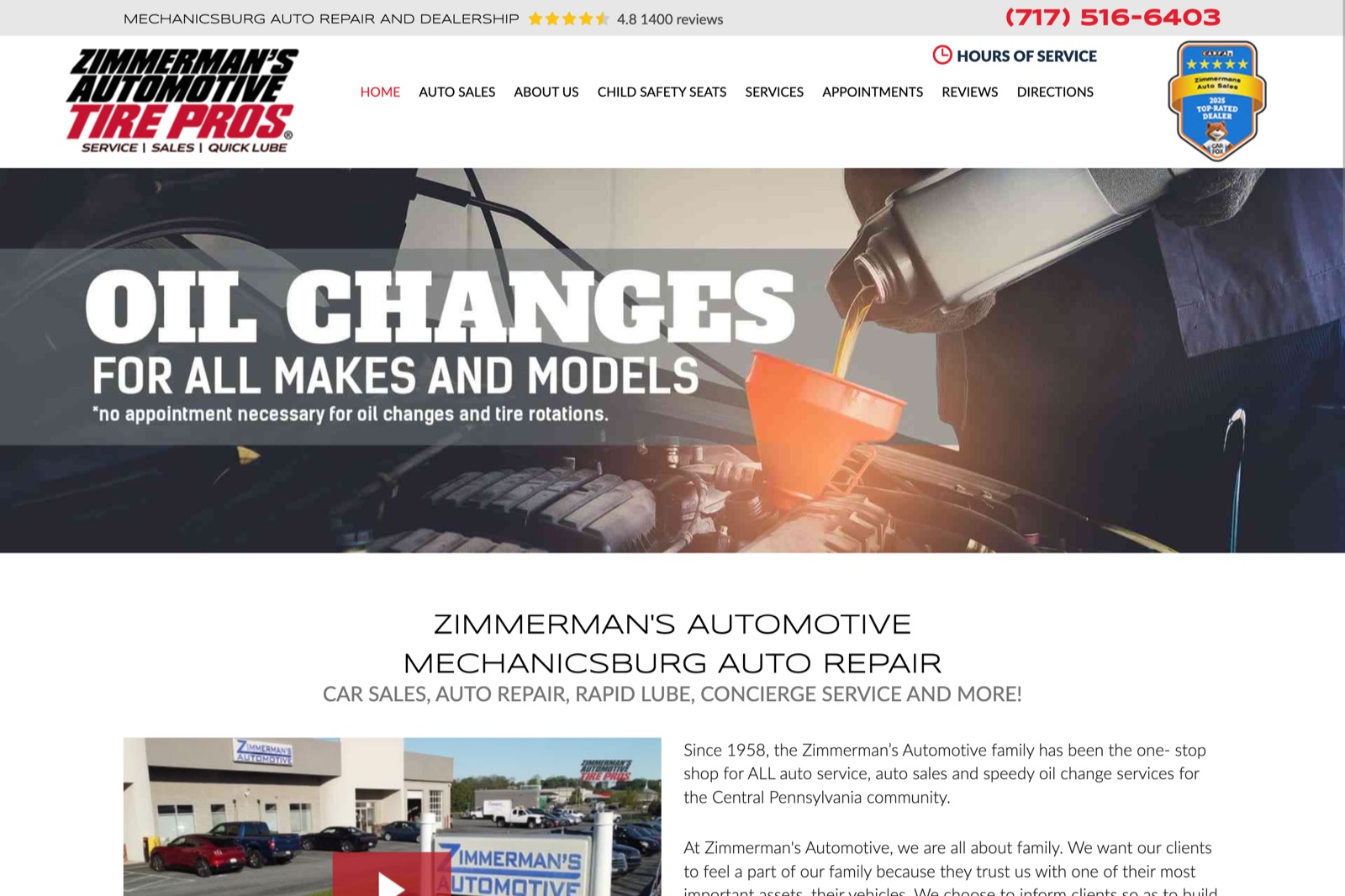 Real screenshot of the Zimmerman’s Automotive website